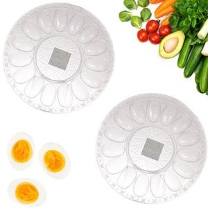Deviled Egg Platter 2 Pack Hardboiled Egg Crystal Cut Clear Egg Trays - Set of 2